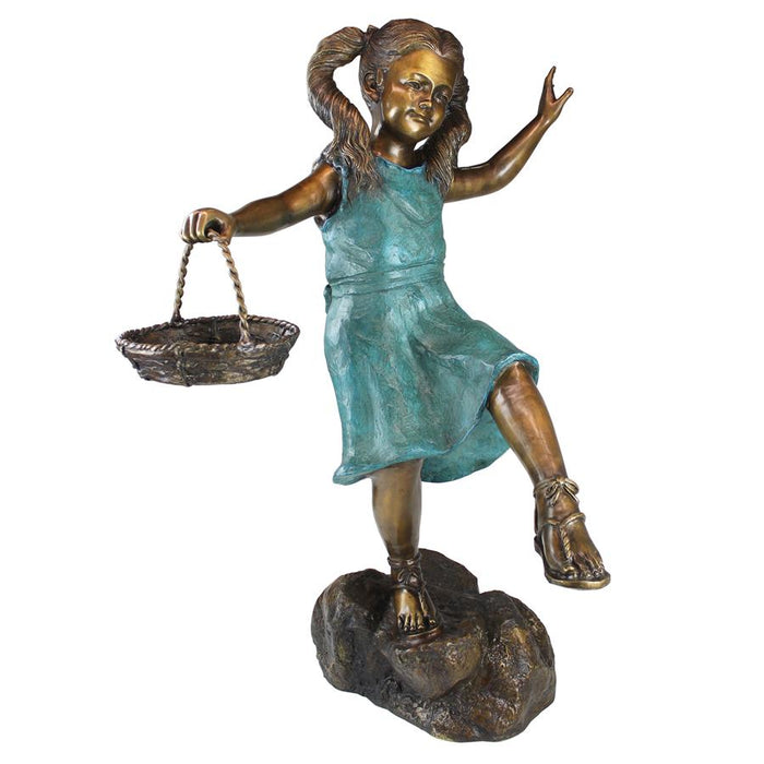Design Toscano- Brittany with a Basket, Little Girl Cast Bronze Garden Statue