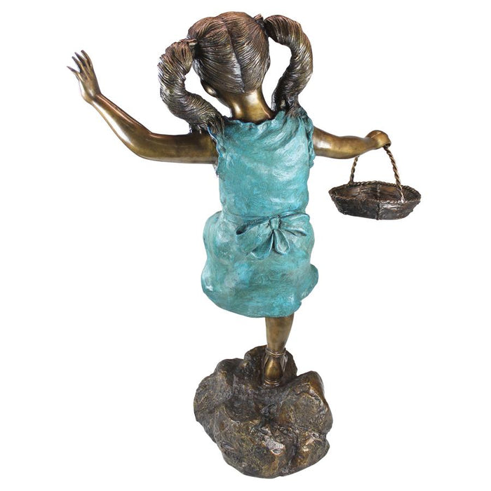 Design Toscano- Brittany with a Basket, Little Girl Cast Bronze Garden Statue