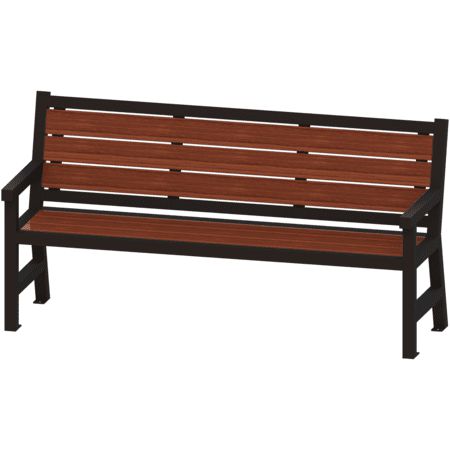 Parkitect Executive Bench, powder-coated steel commercial park bench with backrest and armrests, shown in traffic black