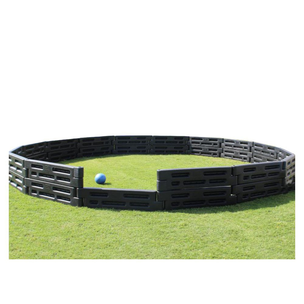 OWS Gaga Ball Pit, hexagonal enclosure with steel-framed panels, shown assembled on a level outdoor surface