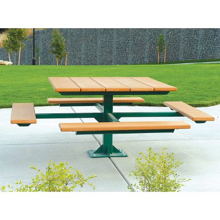 OWS steel-frame recycled-plastic (HDPE) commercial site bench, powder-coated frame with poly slats