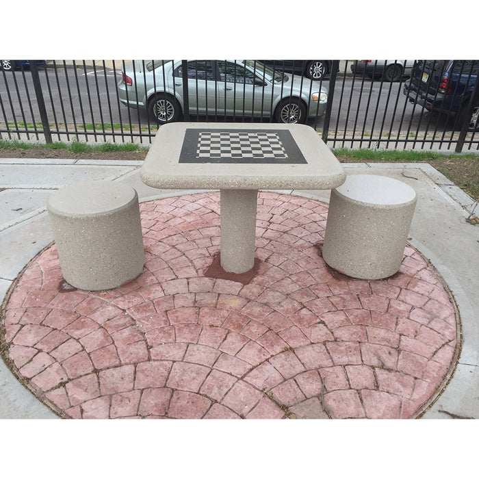 In-Ground Chess Table with Two Stools (T6970)