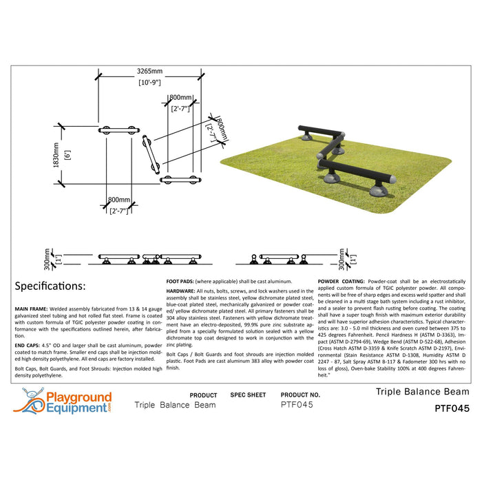 Playground Equipment Triple Station Balance Beam-Workout Station-Outdoor Workout Supply