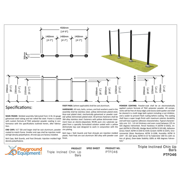 Playground Equipment Triple Station Inclined Chin-Up Bars-Workout Station-Outdoor Workout Supply