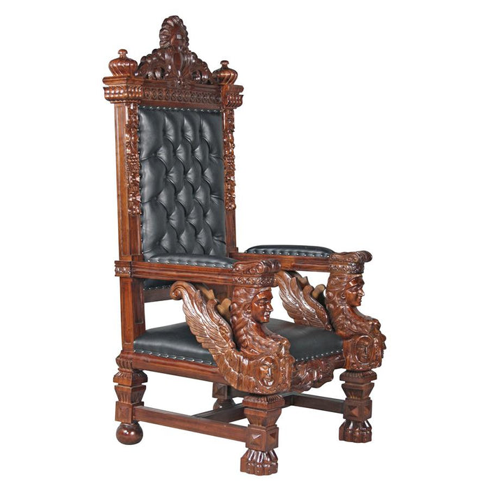 Design Toscano- The Fitzjames Hand-Carved Solid Mahogany Throne Chair