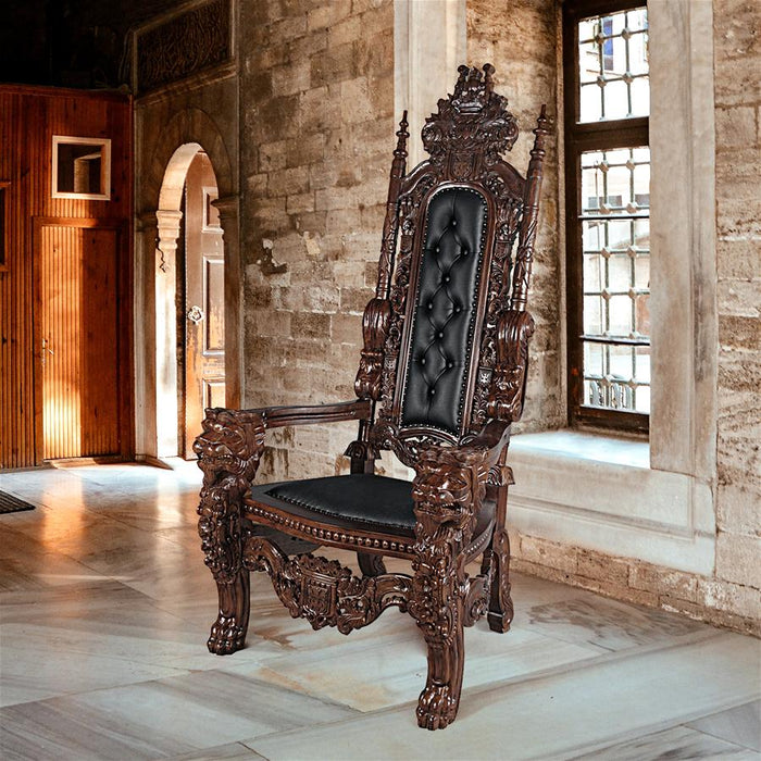 Design Toscano- The Lord Raffles Lion Leather Throne Chair