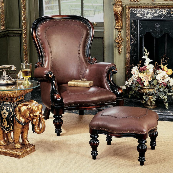 Design Toscano- Victorian Rococo Faux Leather Wing Chair