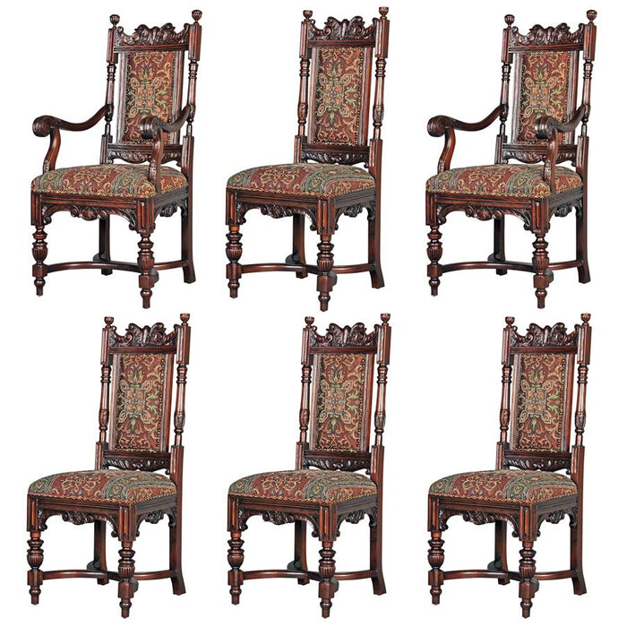 Design Toscano- Grand Classic Edwardian Dining Chairs: Set of Six - Two Armchairs and Four Side Chairs