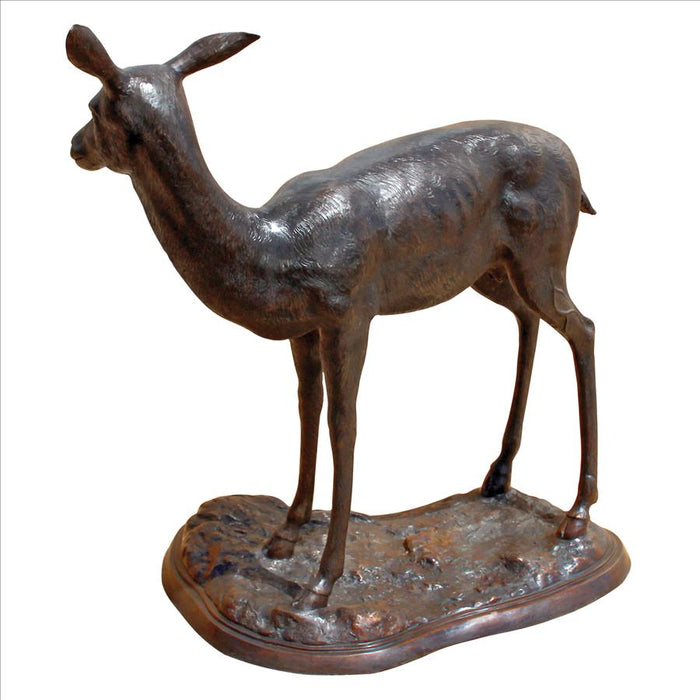 Design Toscano- Standing Mother Doe Deer Cast Bronze Garden Statue