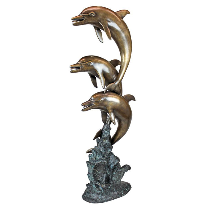 Design Toscano- Triple Leaping Dolphins Cast Bronze Garden Statue