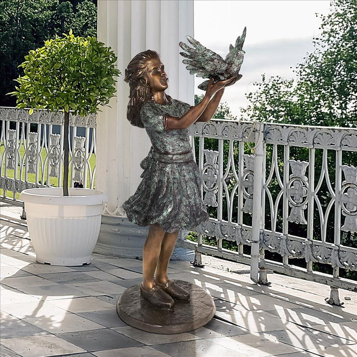 Design Toscano- Destiny and the Dove of Peace Little Girl Cast Bronze Garden Statue
