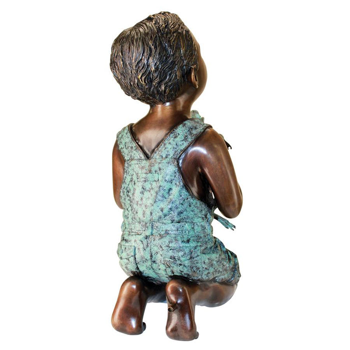 Design Toscano- New Friend, Boy with Frog Cast Bronze Garden Statue: Piped for Water