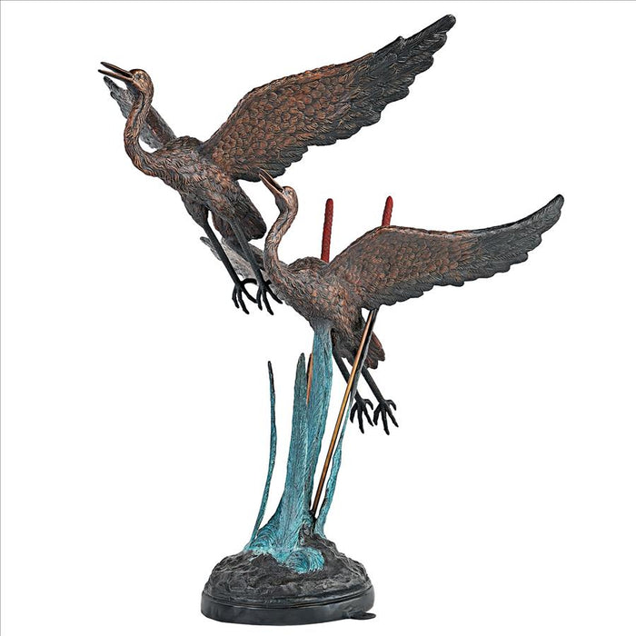 Design Toscano- Flying Heron Pair in Reeds Cast Bronze Garden Statue