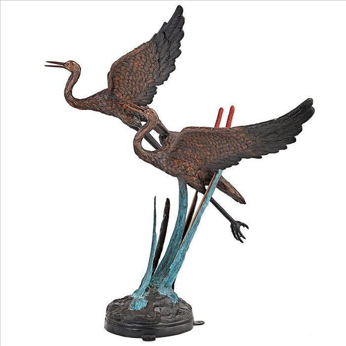 Design Toscano- Flying Heron Pair in Reeds Cast Bronze Garden Statue