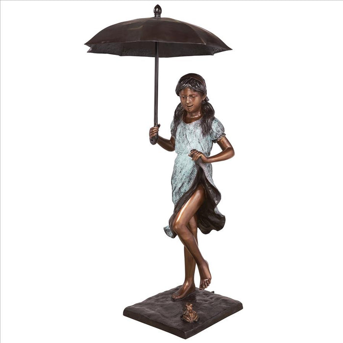 Design Toscano- Singing in the Rain Young Girl with Umbrella Cast Bronze Garden Statue