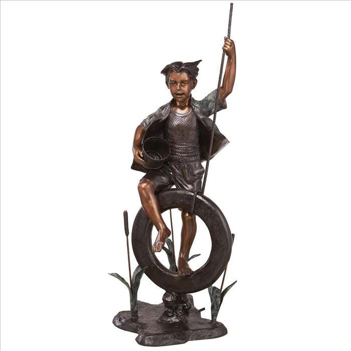 Design Toscano- Swinging Tommy on His Tire Cast Bronze Garden Statue