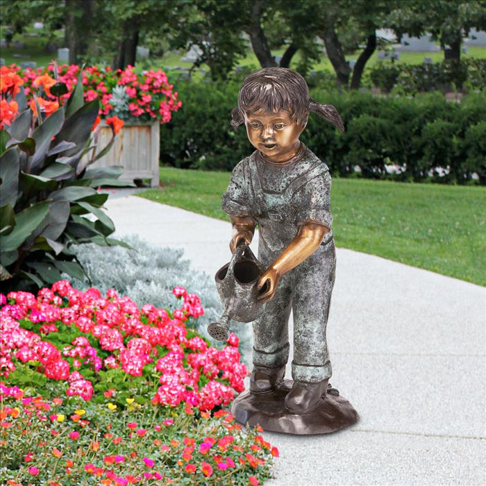 Design Toscano- Watering Can Caitlyn Little Gardener Cast Bronze Garden Statue