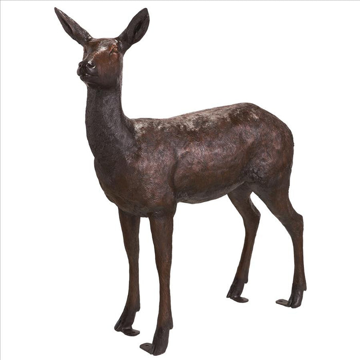 Design Toscano- Standing Doe Deer Cast Bronze Garden Statue