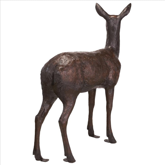 Design Toscano- Standing Doe Deer Cast Bronze Garden Statue