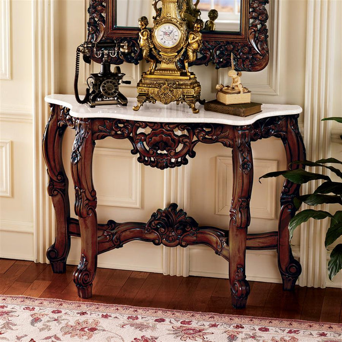 Design Toscano- The Royal Baroque Marble-Topped Hardwood Console Table