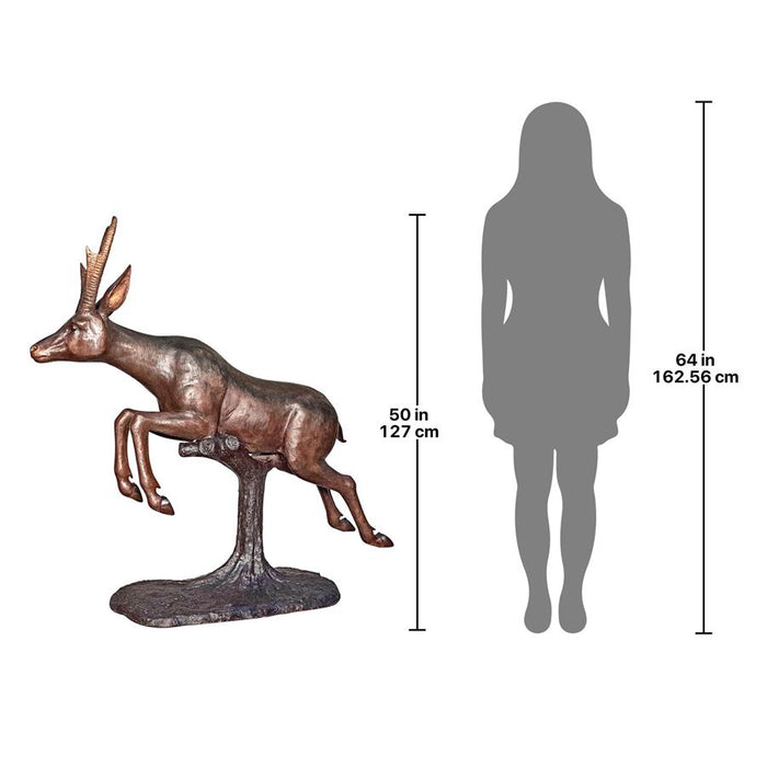 Design Toscano- Leaping Pronghorn Antelope Cast Bronze Garden Statue