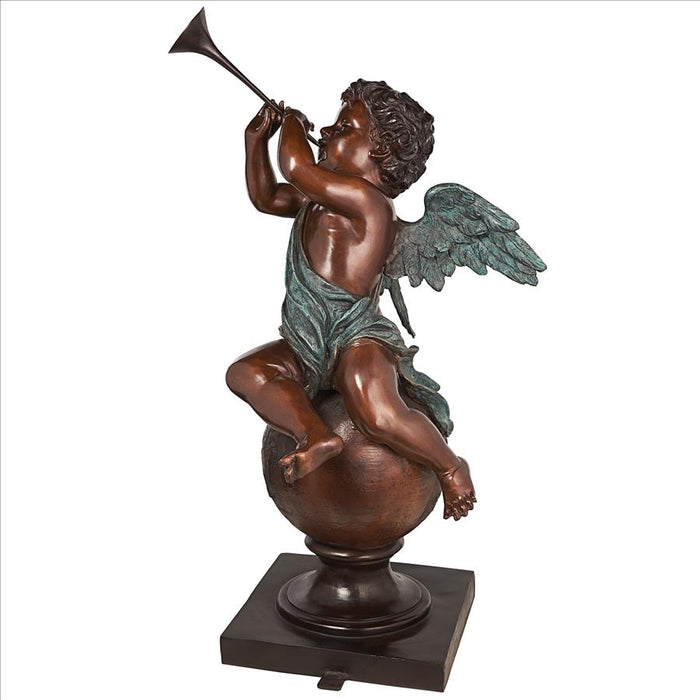 Design Toscano- Baby Gabriel Sounding Heaven’s Trumpet Cast Bronze Garden Angel Statue