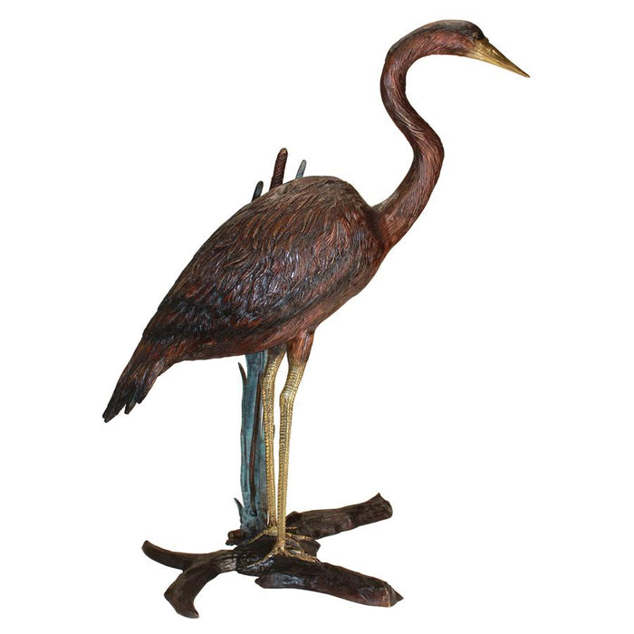 Design Toscano- Standing Heron in Reeds Cast Bronze Garden Statue