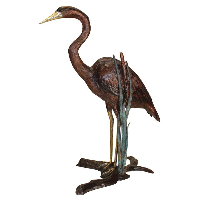 Design Toscano- Standing Heron in Reeds Cast Bronze Garden Statue