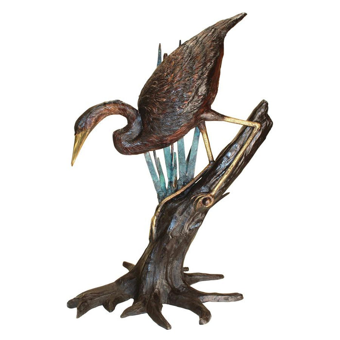 Design Toscano- Fishing Heron in Reeds Cast Bronze Garden Statue
