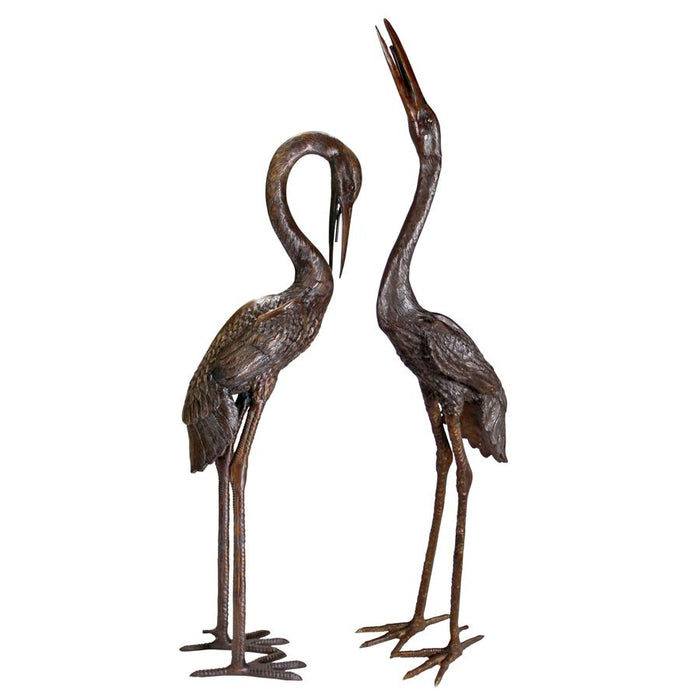 Design Toscano- Large Herons Cast Bronze Piped Garden Statues: Set of Two