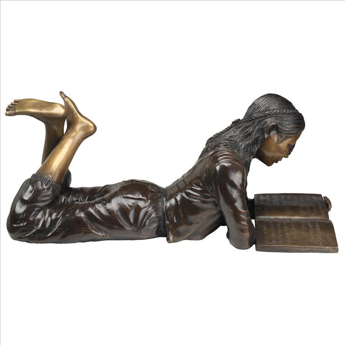 Design Toscano- Young Scholar Reading Girl Bronze Garden Statue