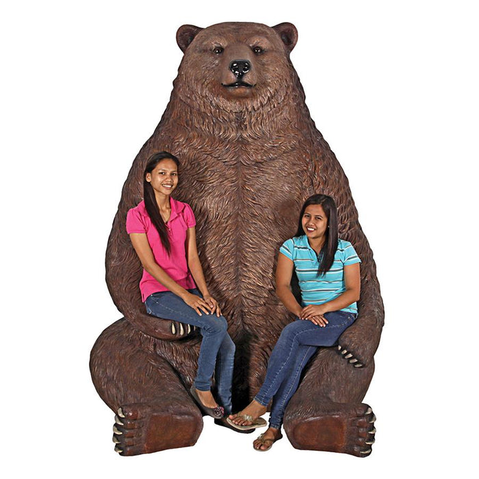 Design Toscano- Sitting Pretty Oversized Brown Bear Statue with Paw Seat