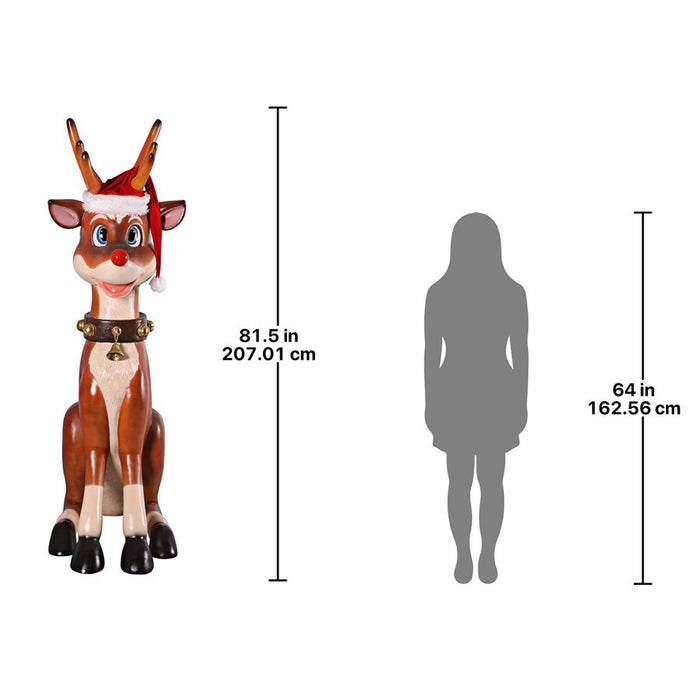 Design Toscano- Santa's Red-Nosed Christmas Reindeer Statue: Sitting Giant