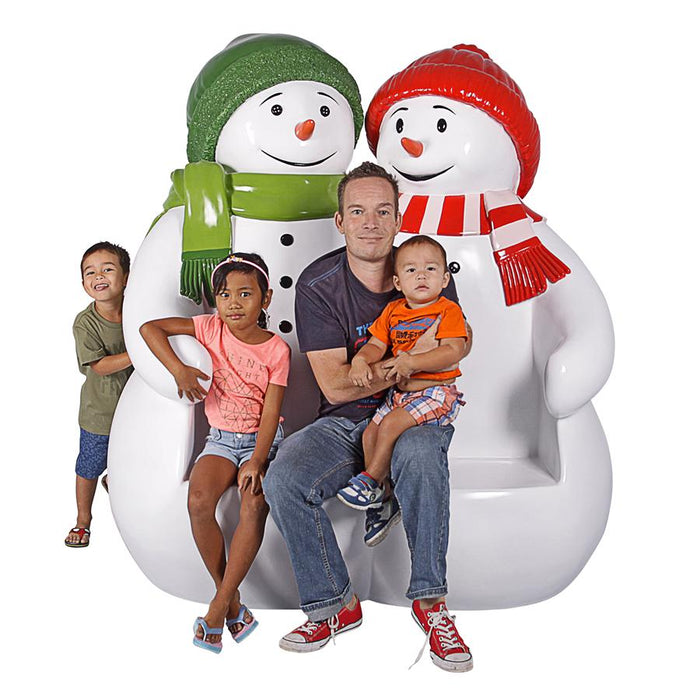 Design Toscano- Powder Pals Holiday Snowman Photo Op Sculptural Bench