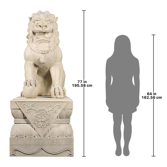 Design Toscano- Grand Palace Chinese Lion Foo Dog Statue: Male with Pedestal Base
