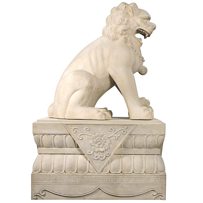Design Toscano- Grand Palace Chinese Lion Foo Dog Statue: Female with Pedestal Base