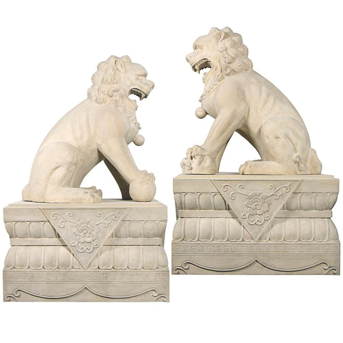 Design Toscano- Grand Palace Chinese Lion Foo Dog Statues: Set of Male & Female with Bases