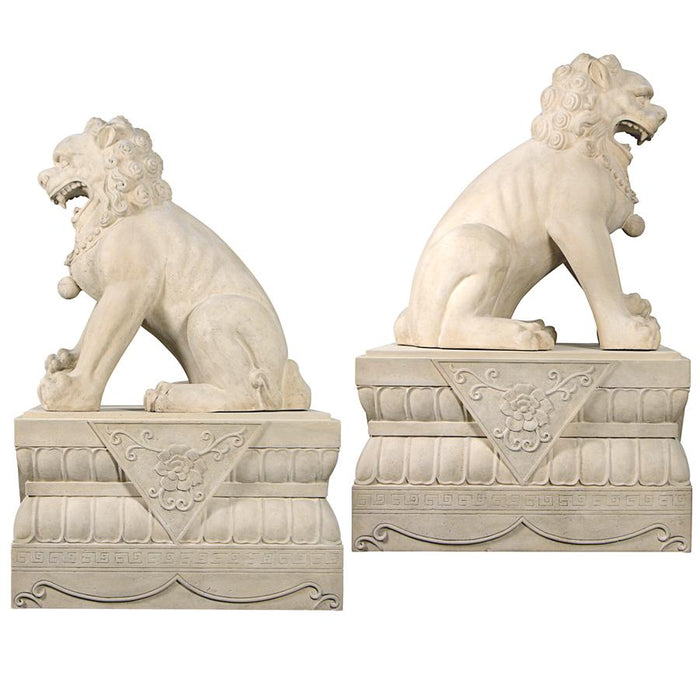 Design Toscano- Grand Palace Chinese Lion Foo Dog Statues: Set of Male & Female with Bases