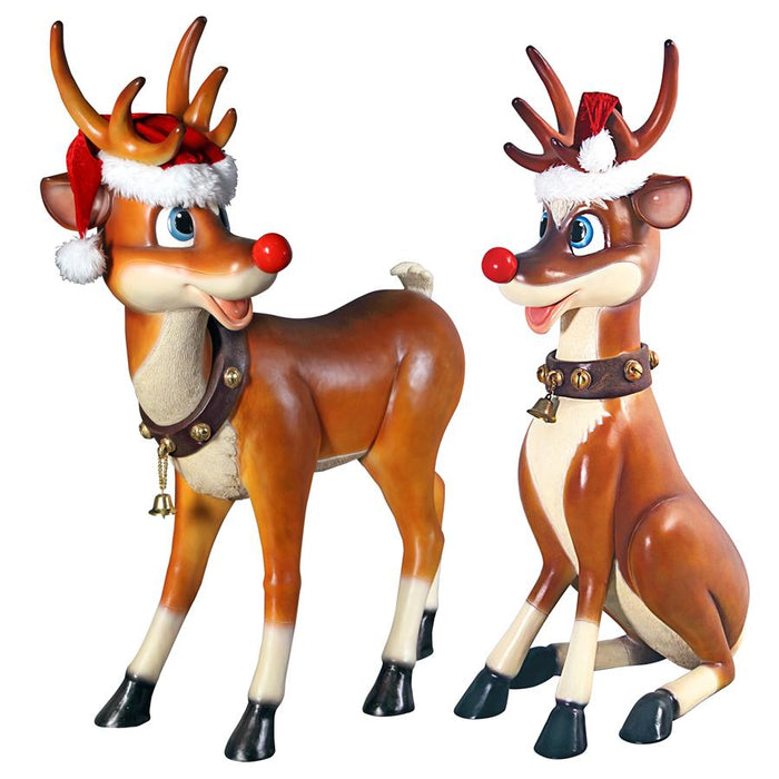 Design Toscano- Santa's Christmas Red-Nosed Reindeer Statues: Set of Two Large