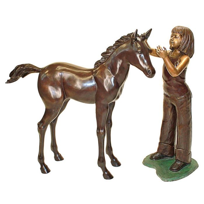 Design Toscano- Preening Equestrian Girl and Horse Cast Bronze Garden Statue Set