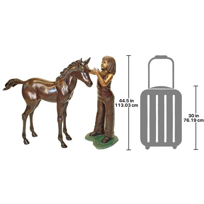 Design Toscano- Preening Equestrian Girl and Horse Cast Bronze Garden Statue Set
