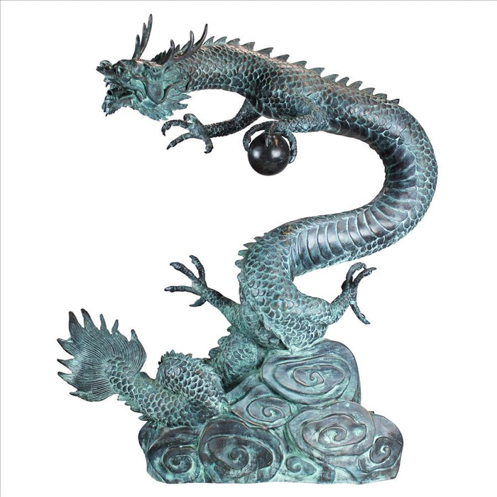 Design Toscano-  Asian Dragon with Oriental Power Orb Bronze Garden Statue