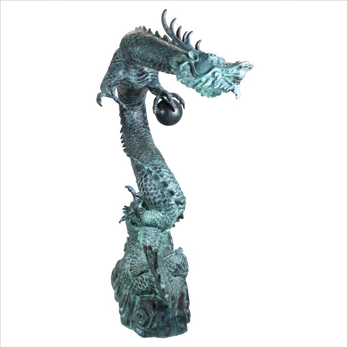 Design Toscano-  Asian Dragon with Oriental Power Orb Bronze Garden Statue