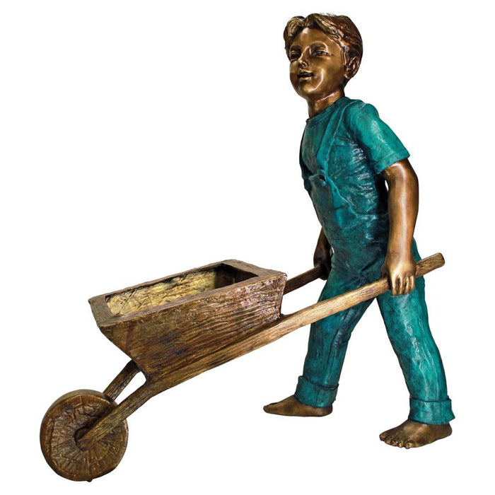 Design Toscano- Wheelbarrow Willie, Garden Boy Cast Bronze Garden Statue