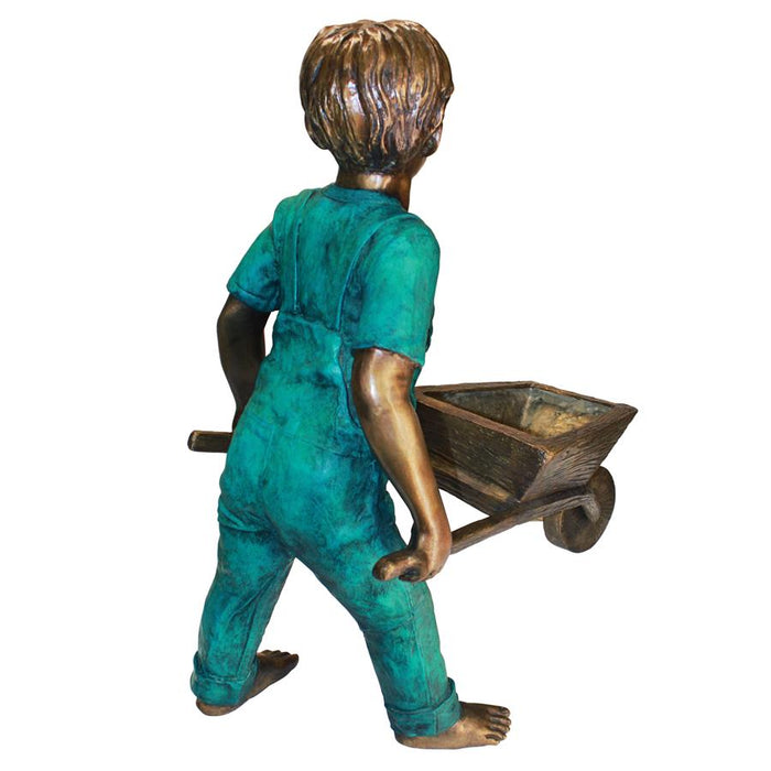 Design Toscano- Wheelbarrow Willie, Garden Boy Cast Bronze Garden Statue