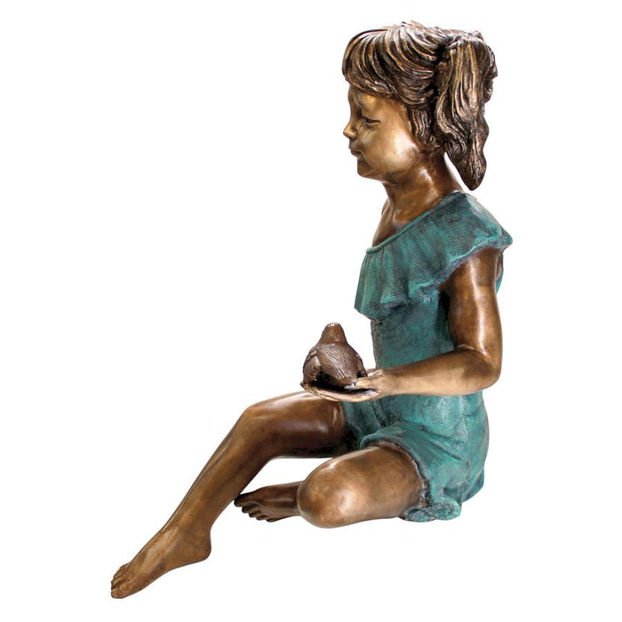 Design Toscano- Bridgette with Bird, Little Girl Cast Bronze Garden Statue