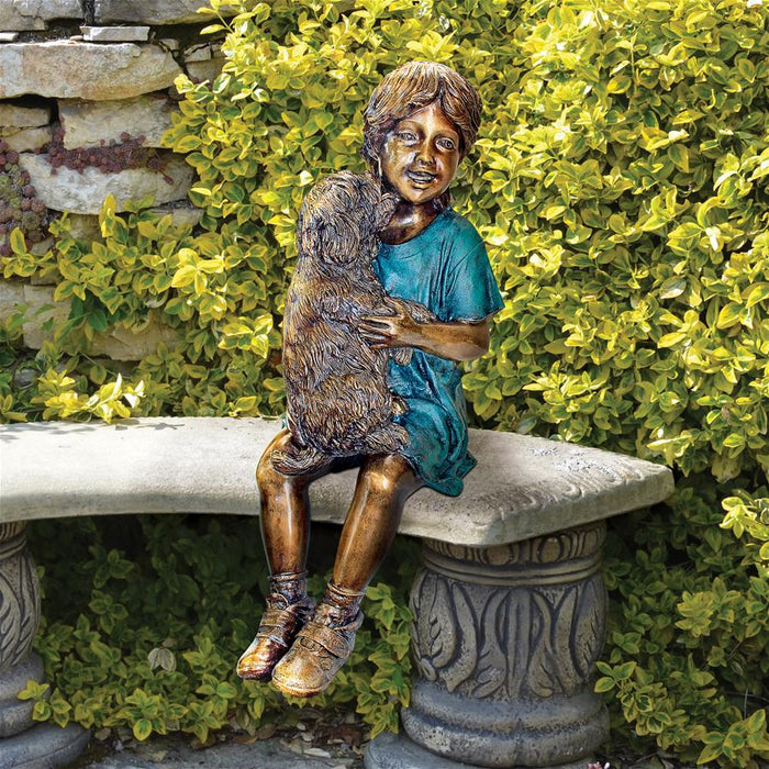 Design Toscano- Puppy Kisses, Sitting Girl Cast Bronze Garden Statue