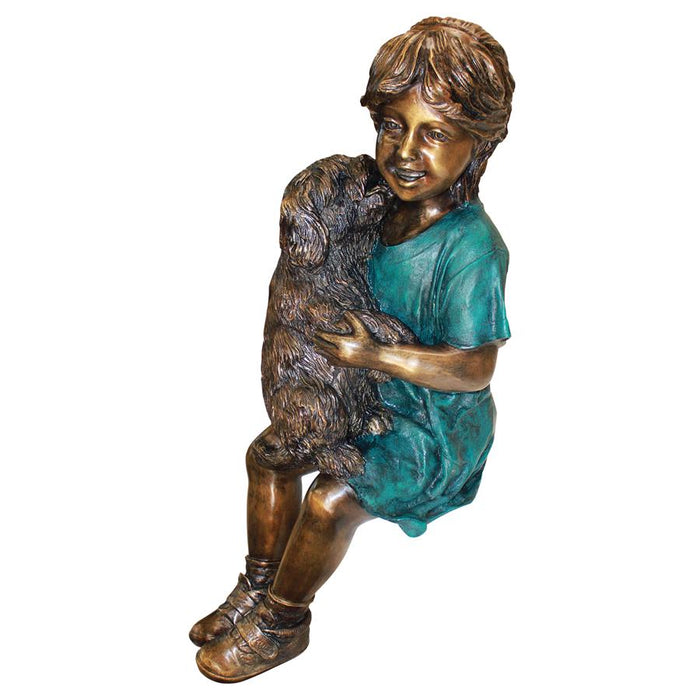 Design Toscano- Puppy Kisses, Sitting Girl Cast Bronze Garden Statue