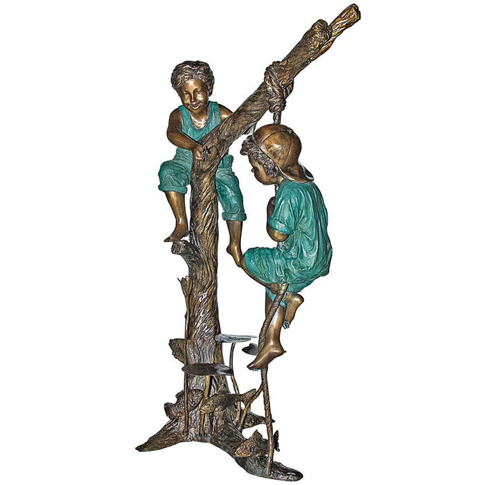 Design Toscano- Frolicking Fisherman Two Boys on a Tree Cast Bronze Garden Statue