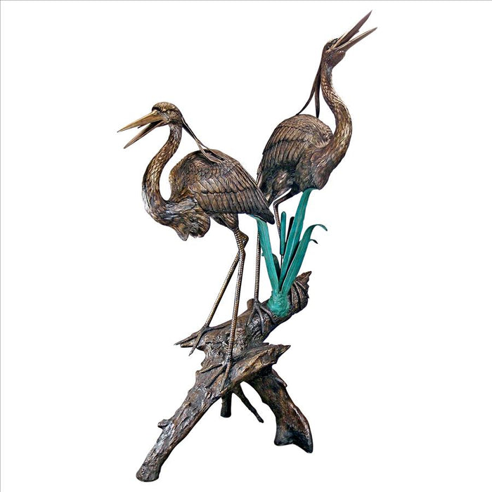 Design Toscano- Two Herons on a Log Cast Bronze Garden Statue